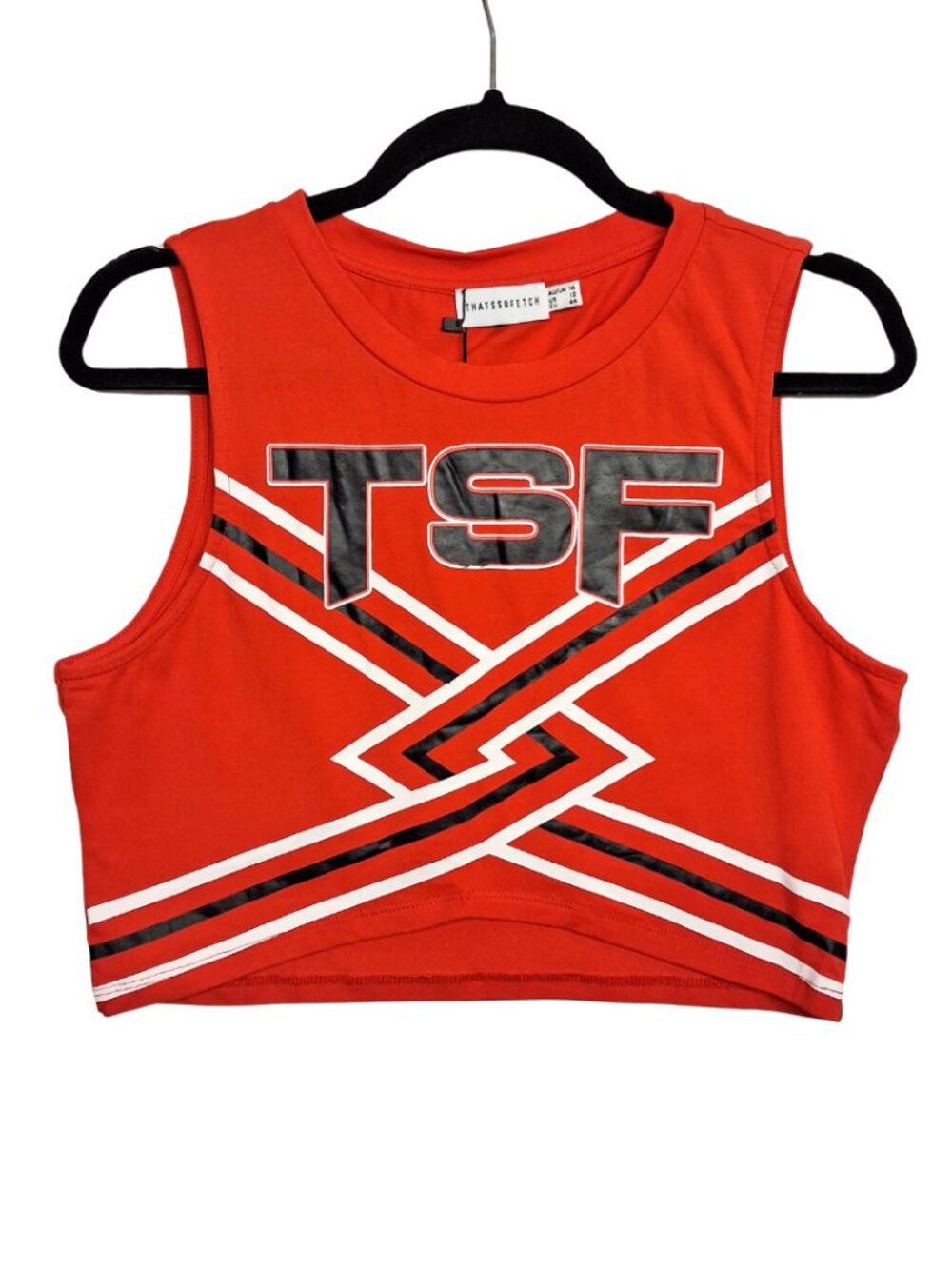 THATSSOFETCH Cheerleader Crop Top Red Graphic Tank Top Spirit Fingers 12 L NWT